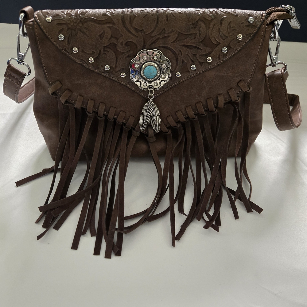 Lavawa Crossbody PU Leather Women Crossbody Handbag Fringe Purse Tassel Brown